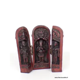 Temple triptyque bouddhiste Ganesh portatif rouge - Objets rituels bouddhistes