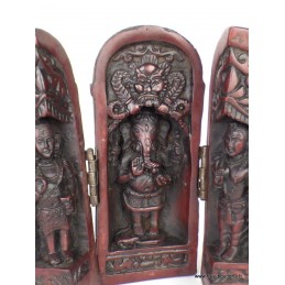 Temple triptyque bouddhiste Ganesh portatif rouge Objets rituels bouddhistes TEMGA1