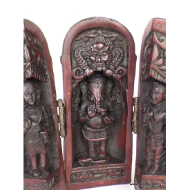 Temple triptyque bouddhiste Ganesh portatif rouge - Objets rituels bouddhistes