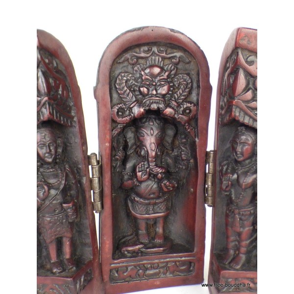 Temple triptyque bouddhiste Ganesh portatif rouge Statuettes Bouddhistes TEMGA1