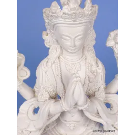 Statuette bouddhiste Chenrezi résine blanche 20 cm - Statuettes bouddhistes tibétaines artisanales