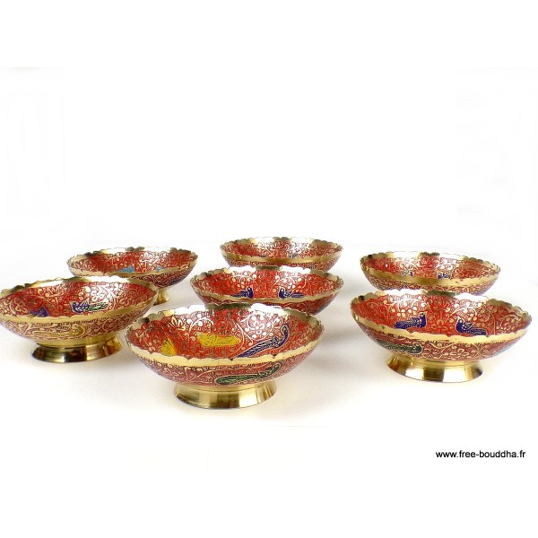 Bols d'offrandes laiton émaillé rouge 10 cm Bols d'offrandes bouddhistes BOLEM1