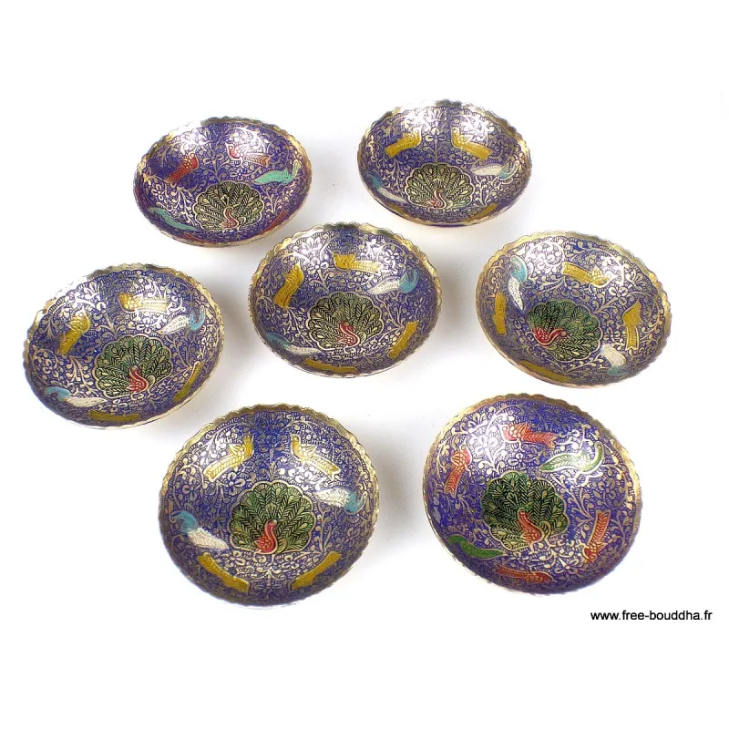 Bols d'offrandes laiton émaillé bleu 10 cm - Bols d'offrandes bouddhistes