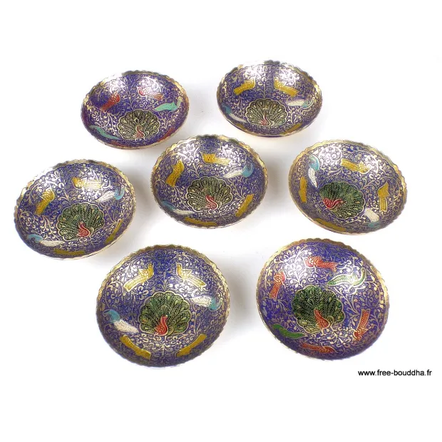 Bols d'offrandes laiton émaillé bleu 10 cm - Bols d'offrandes bouddhistes