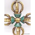 Double dorje tibetain varja bouddhiste laiton et pierres 11 cm - Dordjé, double dorjé (sans cloche)