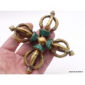 Double dorje varja bouddhiste laiton et pierres 11 cm Cloches et dorjé tibétains DD1