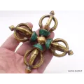 Double dorje tibetain varja bouddhiste laiton et pierres 11 cm - Dordjé, double dorjé (sans cloche)