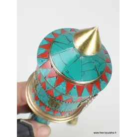 Moulin à prière tibétain 25 cm serti de pierres - Objets rituels bouddhistes