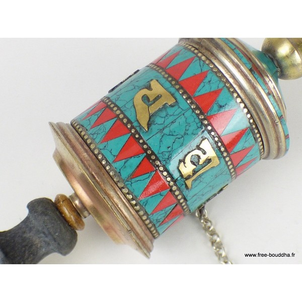 Moulin à prière tibétain 25 cm serti de pierres Objets rituels bouddhistes 7001.1