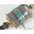 Moulin à prière tibétain 25 cm serti de pierres - Objets rituels bouddhistes