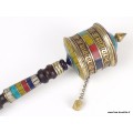 Moulin à prière tibétain 24 cm serti de pierres Objets rituels bouddhistes 7001.2