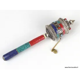 Moulin à prière bouddhiste 20 cm tricolore - Objets rituels bouddhistes