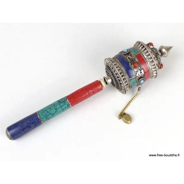 Moulin à prière bouddhiste 20 cm tricolore - Objets rituels bouddhistes