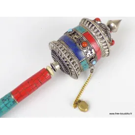 Moulin à prière bouddhiste 20 cm tricolore - Objets rituels bouddhistes