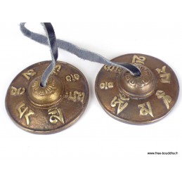 Tingshas tibétaines cymbales Mantra de Chenrezi TTB1