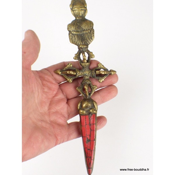 Phurba Dorjé et Bhairava laiton et corail Cloches et dorjé tibétains PHURBA3