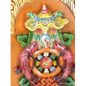Sculpture bouddhiste sur bois Signeus Auspicieux - Décoration tibétaine