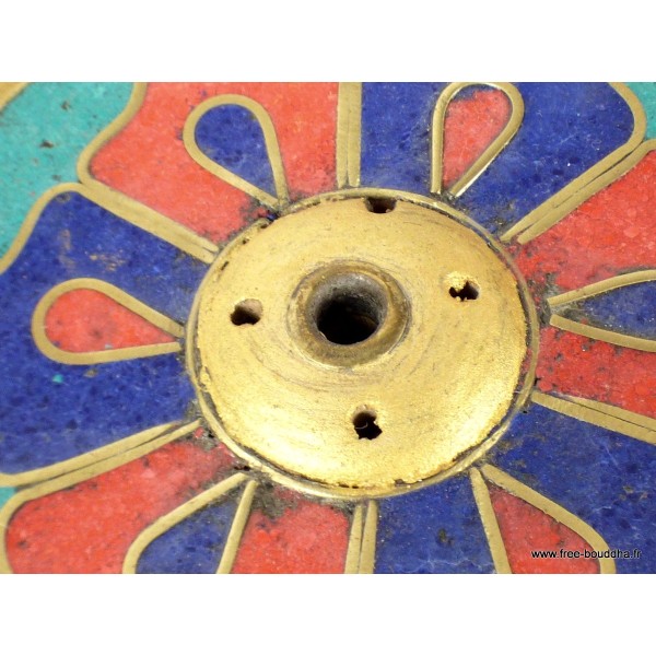 Porte-encens galette dorjé bois et pierres Brûleurs et porte-encens PET25.2