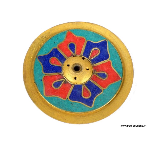Porte-encens galette dorjé bois et pierres Brûleurs et porte-encens PET25.2