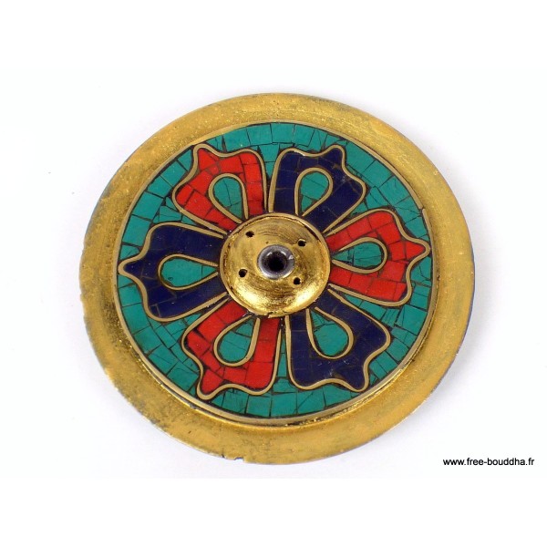 Porte-encens galette dorjé bois et pierres Brûleurs et porte-encens PET25.2