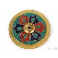 Porte-encens tibétain galette dorjé bois et pierres - Porte-encens tibétains