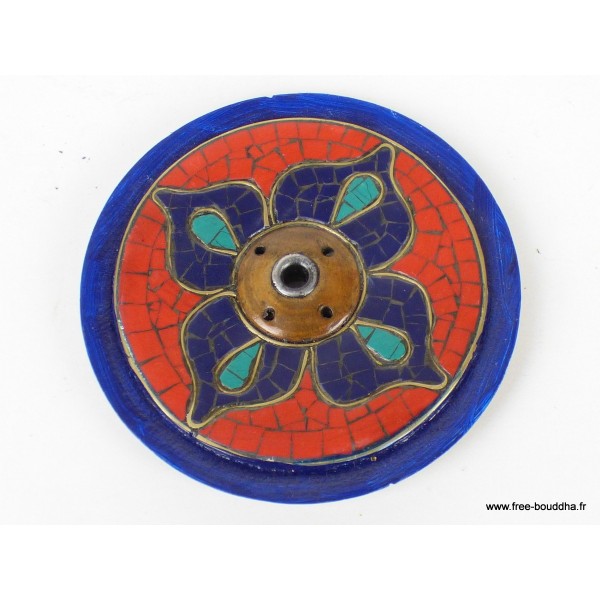 Porte-encens galette dorjé bois et pierres Brûleurs et porte-encens PET25.2