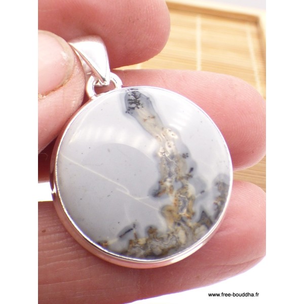 Pendentif rond en Jaspe Maligano blanc Bijoux en Jaspe PU20