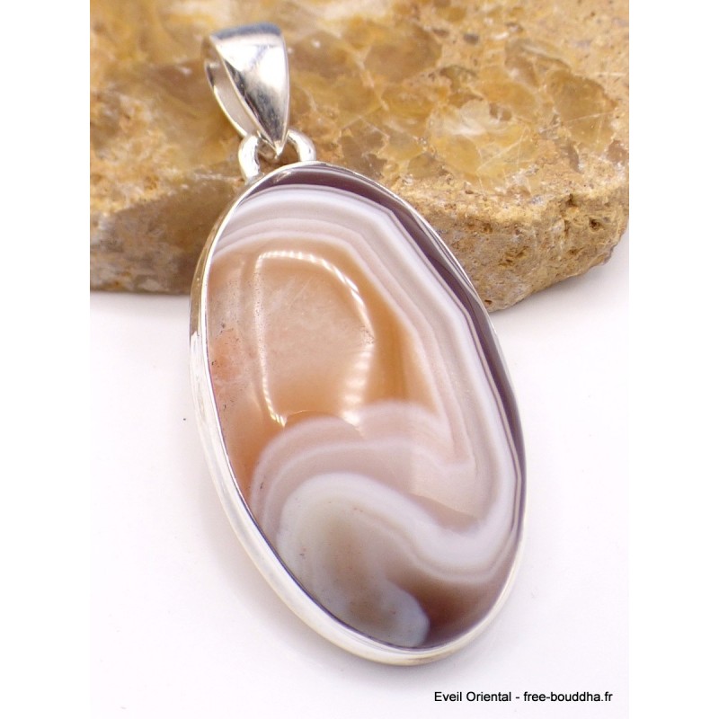 Pendentif Agate de Botswana orange blanc Bijoux en Agate PU21.2