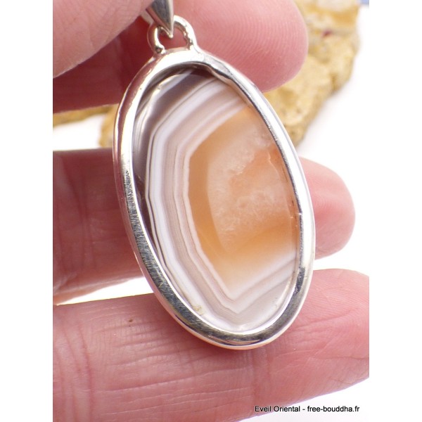 Pendentif Agate de Botswana orange blanc Pendentifs pierres naturelles PU21.2