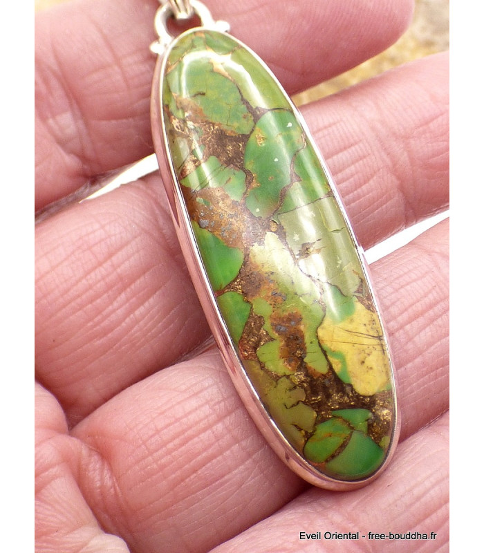 Pendentif oval long Turquoise verte cuivrée Pendentifs pierres naturelles PU27