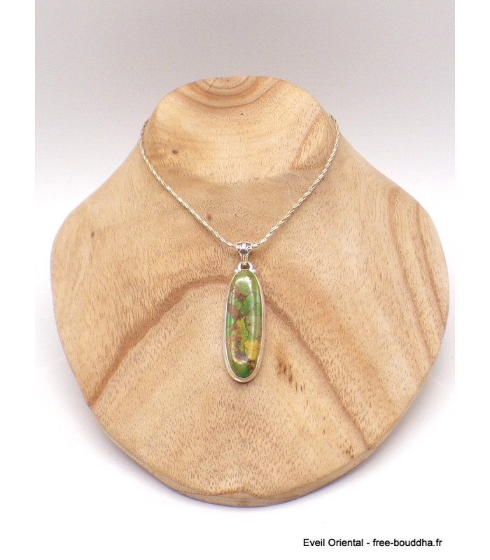 Pendentif oval long Turquoise verte cuivrée Pendentifs pierres naturelles PU27