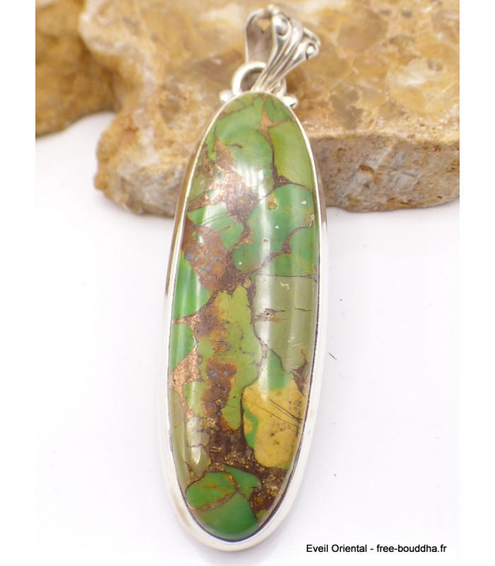 Pendentif oval long Turquoise verte cuivrée Pendentifs pierres naturelles PU27