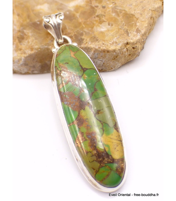 Pendentif oval long Turquoise verte cuivrée Pendentifs pierres naturelles PU27