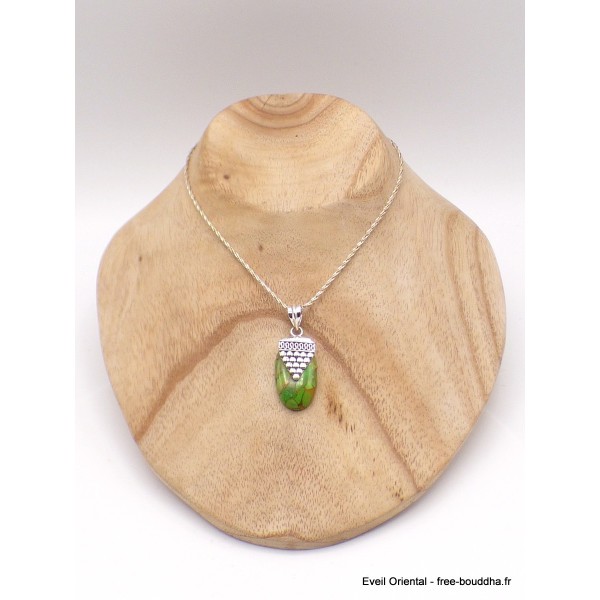 Pendentif Turquoise verte cuivrée motif grappe Pendentifs pierres naturelles PU27.1