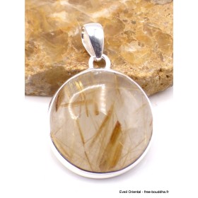 Pendentif Quartz rutile doré forme ronde Pendentifs pierres naturelles PU31.1