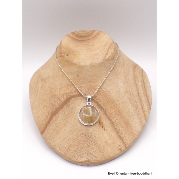 Pendentif Quartz rutile doré forme ronde Pendentifs pierres naturelles PU31.1