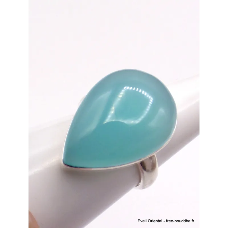 Bague goutte Calcédoine bleue taille 60 - Bagues pierres naturelles