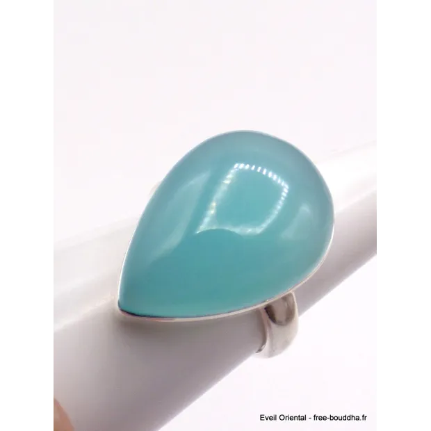 Bague goutte Calcédoine bleue taille 60 - Bagues pierres naturelles