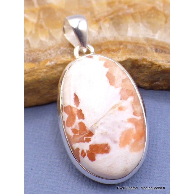 Pendentif Scolecite Orange forme ovale Pendentifs pierres naturelles XV37.4