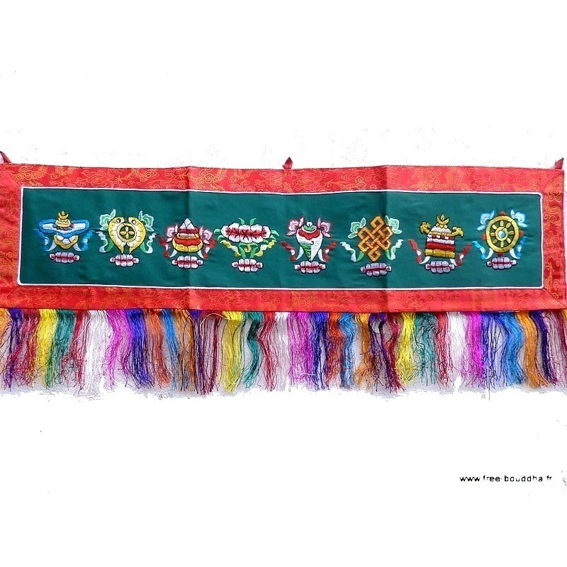 Tenture tibétaine murale verte 8 signes auspicieux Tentures tibétaines Bouddha TSA2