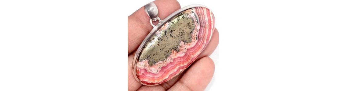 Bijoux en Rhodochrosite sur Pyrite