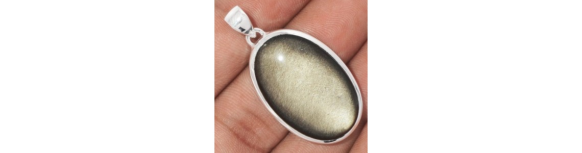 Bijoux en Obsidienne noire argentée