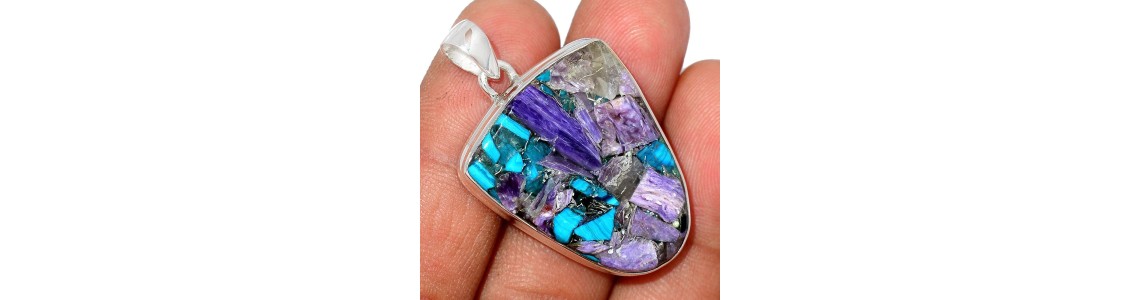 Mariage composite de charoite et chrysocolle