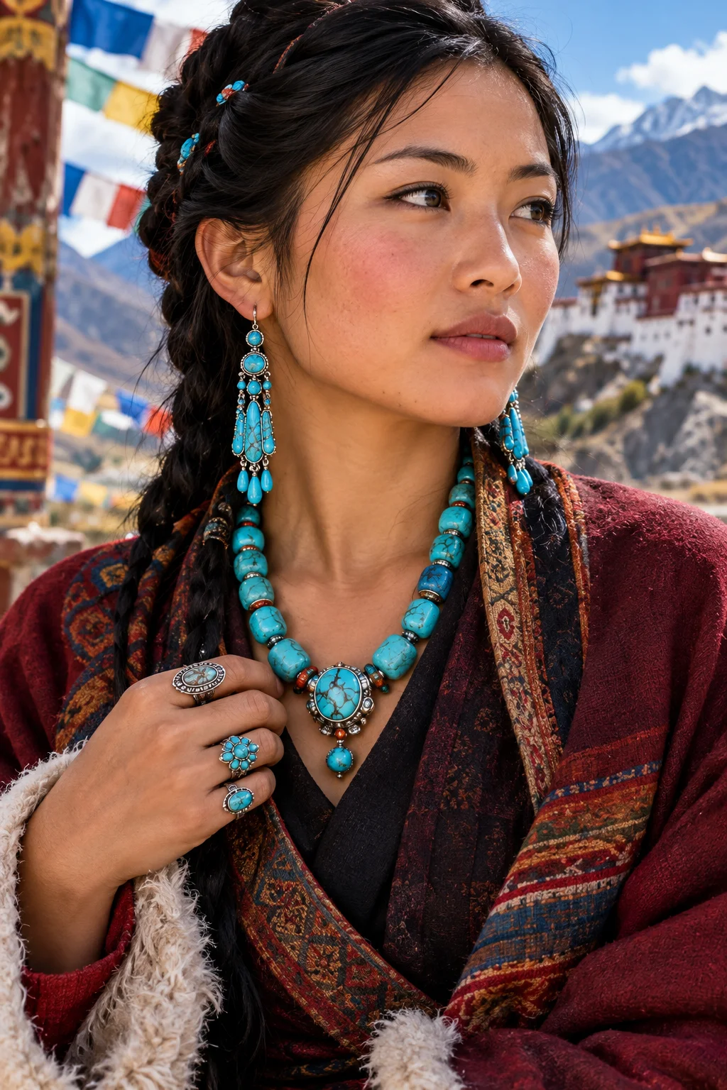 femme népalaise portant des bijoux tibétains