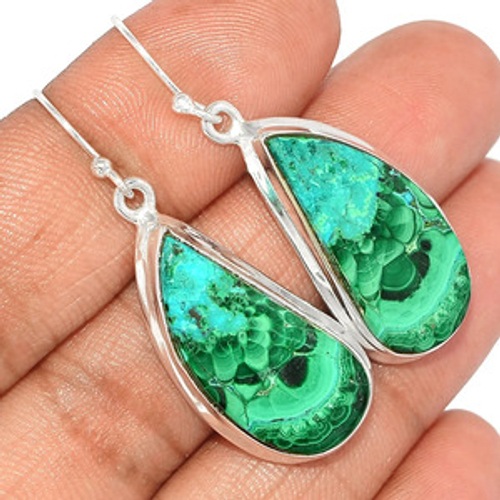 boucles d'oreilles malachite chryscolle naturelle