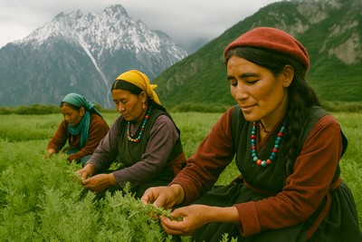 Ramassage et tri des herbes pour fabriquer l'encens