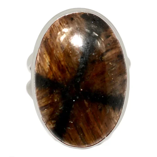 bague argent et chiastolite aux contours diffus