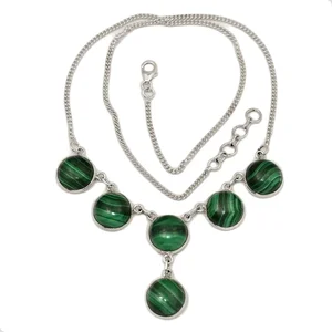 collier argent malachite
