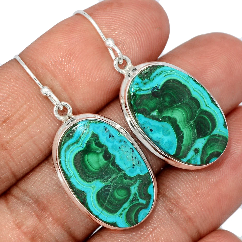 bijoux boucles d'oreilles en malachite chrysocolle