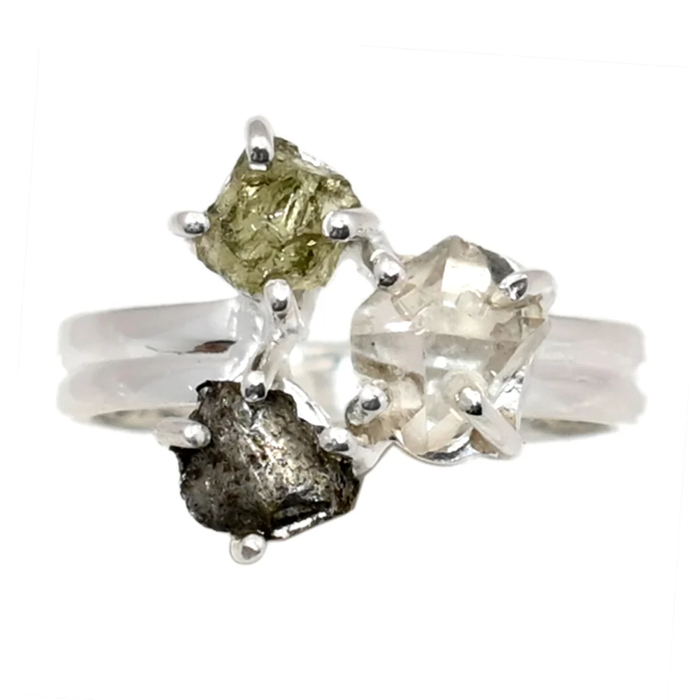 bague moldavite herkimer et campo del cielo